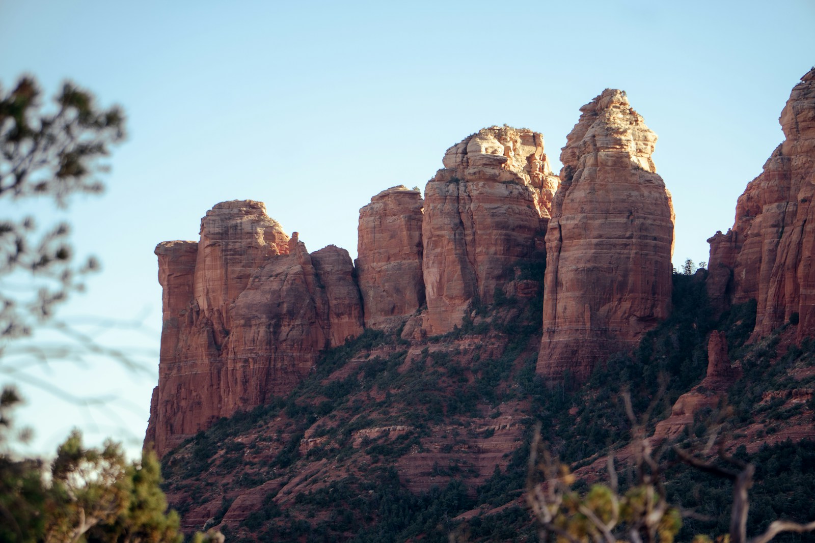 Red rock spires of the Arizona high desert in warm evening light